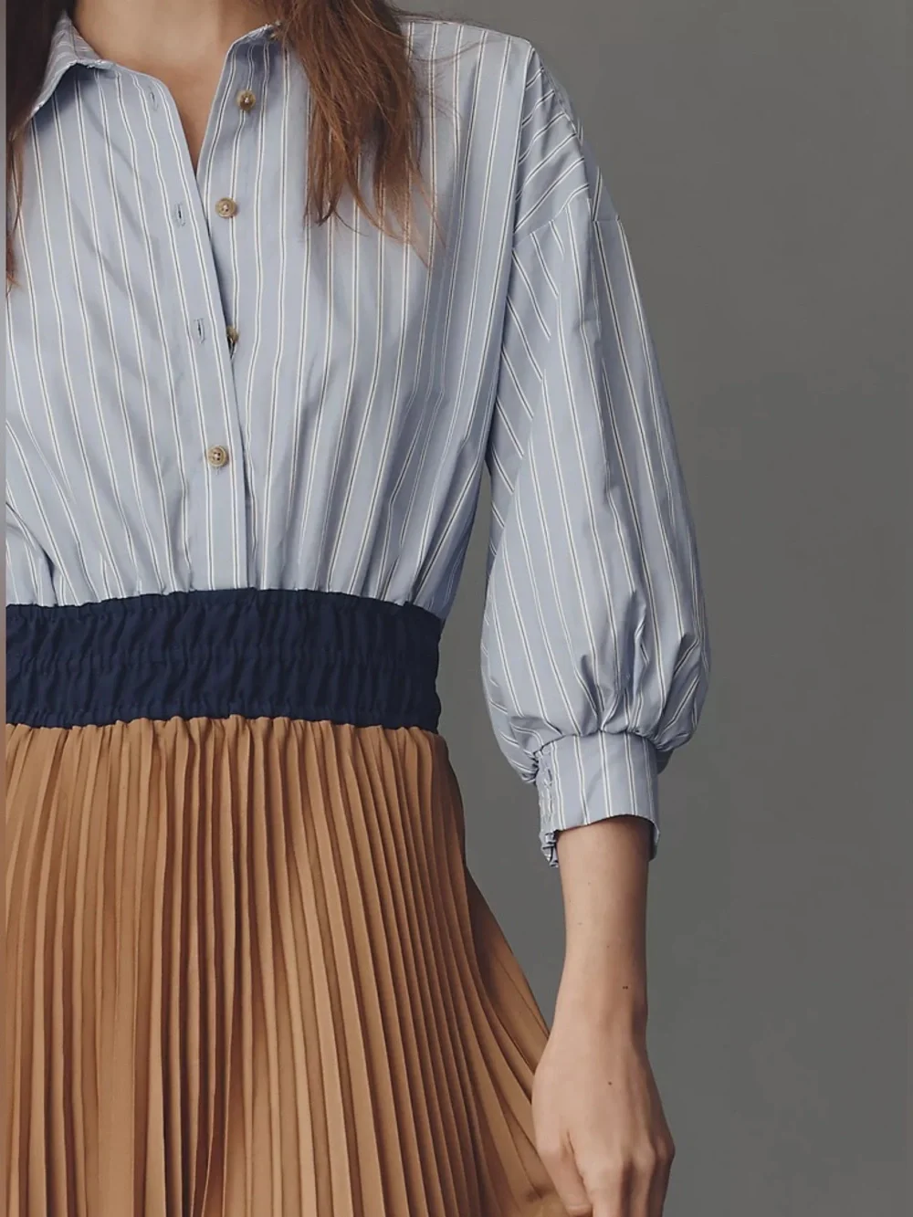 NWT Anthropologie Somerset Colorblock Pleated Twofer Maxi Dress Blue Tan XSP - Picture 4 of 4